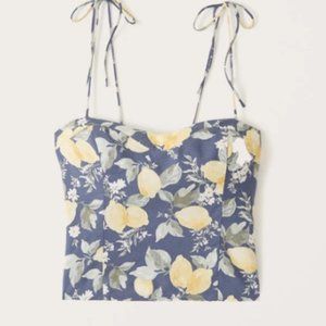 Abercrombie & Fitch Lemon Print Linen Cami with Tie Straps